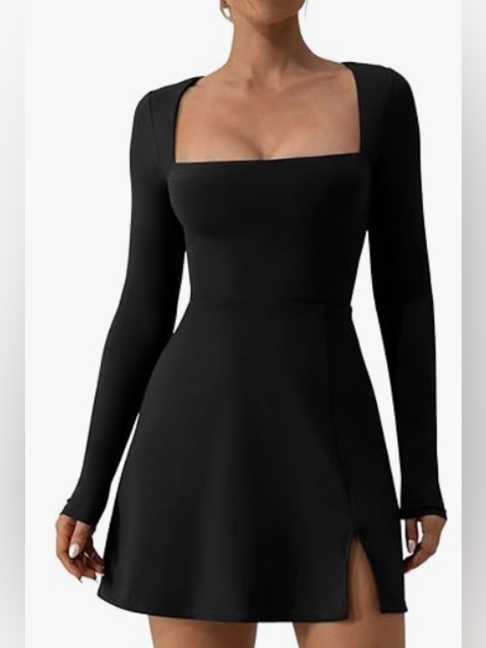 Qinsen Square Neck Long Sleeve Bodice Dress Mini Tennis Sporty Yoga gym Size M